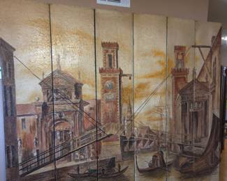 6 Panel "Port Of Vince" Oil Handpainted Room Divider - HEAVY