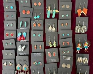 A large collection of vintage sterling earrings