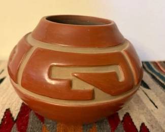 Margaret Tafoya (Santa Clara 1904 - 2001) carved redware jar, 6 1/2" x 8"