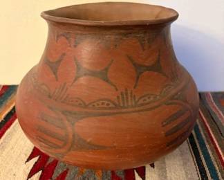 Historic Hopi (?) redware jar, 11" x 12"