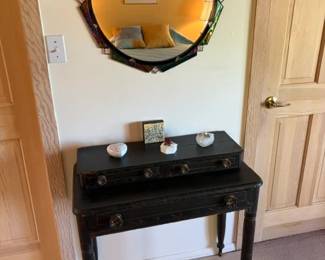 Antique dressing table and art glass mirror