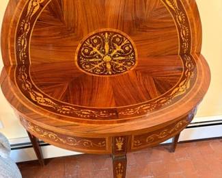 Antique mahogany demilune inlaid card table, excellent condition