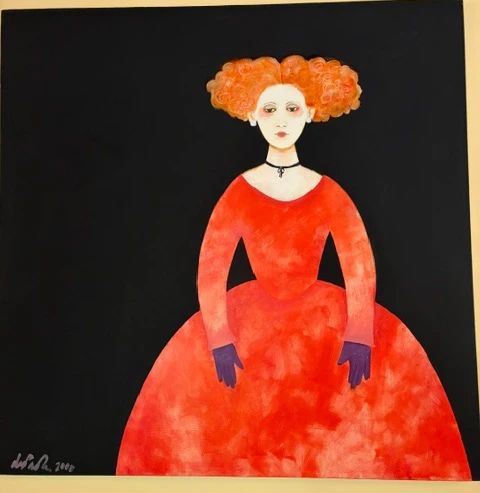 Tomie dePaola (American 1934 - 2020) 'Infanta in Red' acrylic on canvas, 48" x 48"