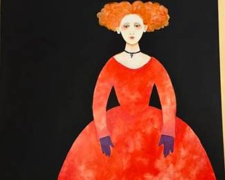 Tomie dePaola (American 1934 - 2020) 'Infanta in Red' acrylic on canvas, 48" x 48"