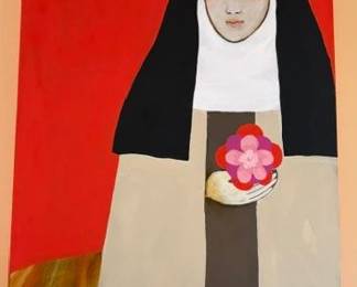 Tomie de Paola (American 1934 - 2020) 'Little Flower' acrylic on canvas, 48" x 24"