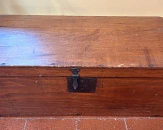 American primitive pine and wrought iron trunk, ca early 19th C