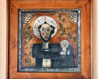 Robert T. Ritter 'St Joseph and the Child Jesus' oil on canvas with retablo style frame, 24" x 24". provenance Ventana Gallery, 2010
