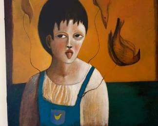 Armando Adrian-Lopez 'Tres Pajaros' (Three Birds) oil on linen, 18" x 16"