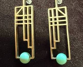 David Andersen Norway MCM sterling and turquoise earrings, ca 1960