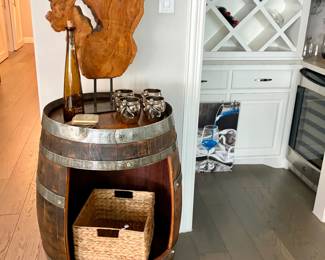 Whiskey barrel table with storage 