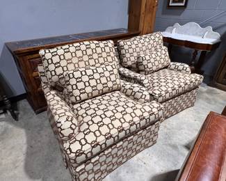 pair designer upholstered chairs