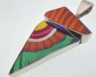 Sterling silver Charles Albert painted porcelain pendant