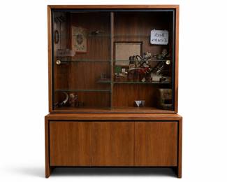 Merton Gershun for Dillingham Mid Century walnut china cabinet