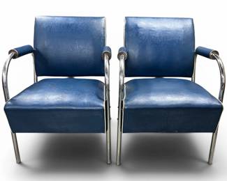 Pair of blue Art Deco or Machine Age tube frame armchairs