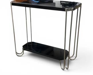 Art Deco Bauhaus design black laminate and stainless steel side table
