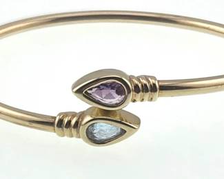 14kt bracelet with amethyst and blue topaz