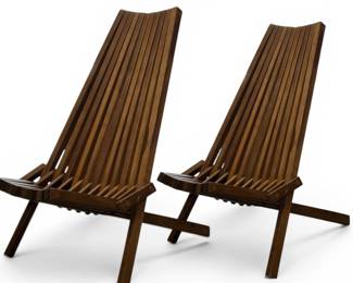 Pair of teak Melino folding Acadia lounge chairs