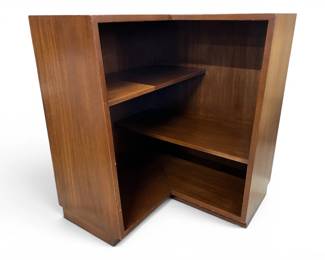 Labeled Dunbar MCM walnut Edward Wormley designed corner bookcase