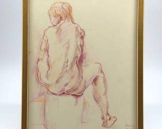 Framed Pastel Nude by Amore Wren dated 1972