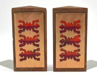 Teak and enamel mid-century bookends