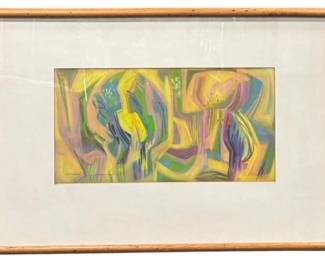 Oil pastel on paper entitle "Spring" by Louis Safer (Boston, 1913-2002) dated 1957