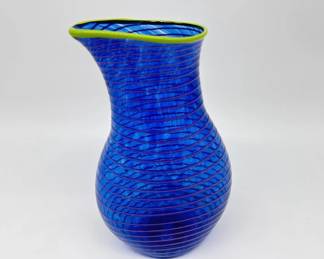 Vibrant signed hand blown art glass pitcher