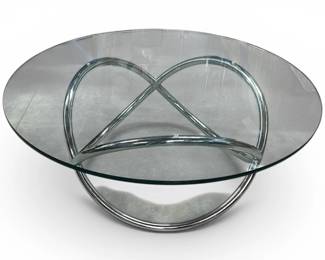 Glass and chrome pretzel twist cocktail table