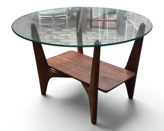 Walnut Adrian Pearsall style round cocktail table