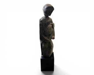Signed cast plaster with graphite finish of Brutalist sculpture of mother and child dated 1971