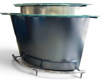 Art Deco style metal two tone bar with tiered frosted glass bar tops