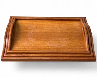 Set of three nesting teak trays with handles