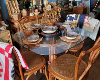 Small Bamboo table with glass top and chairs
