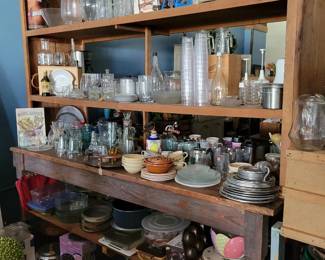 Antique farm table with hutch