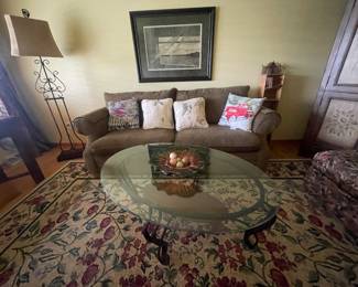 Glass table, Couch and rug