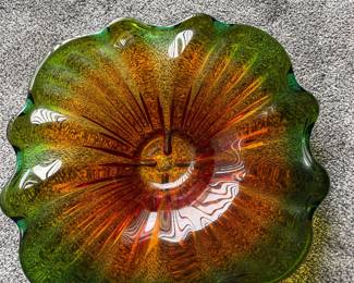 Vintage Art Deco Green, Yellow, Amber Glass Bowl