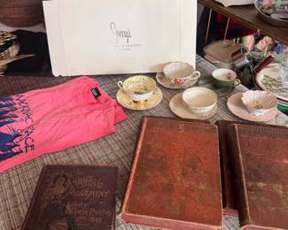 antique books, childrens dishes  
