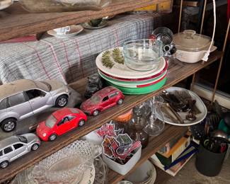 vintage diecast and dishes 
