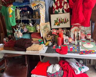 antique decorations, sweatshirts, and tables 