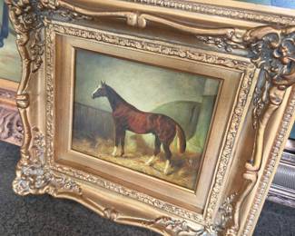 Framed Oil Painting of a Chestnut Horse