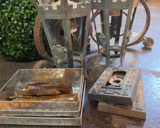 Pair of Gothic Revival Style Lanterns with Amber Glass Fragments