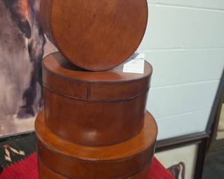 Vintage Leather Hat Boxes Set of Three