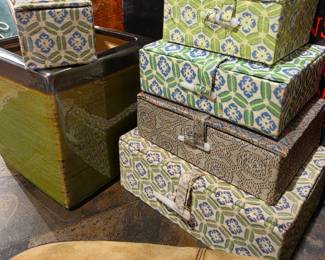 Set of Vintage Chinese Fabric Storage Boxes