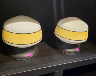 Mid-Century Modern Ceramic Table Lamps with Yellow Band