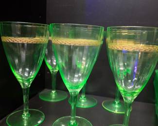 Vintage Tiffin Franciscan Minton Green Wine Glasses with Gold Band