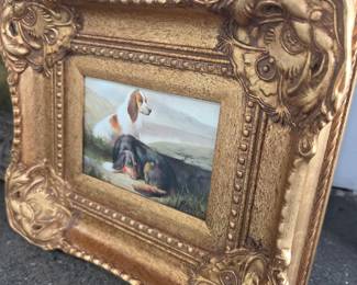 Miniature Dog Portrait by Fownes in Gilt Frame