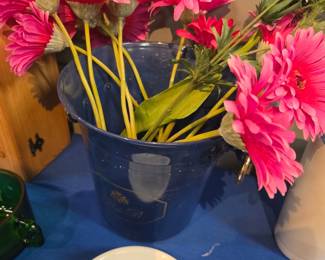 Artificial Gerbera Daisy Arrangement in Blue Pail