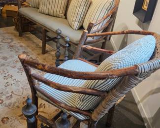 Old Hickory Style Twig Armchair and Loveseat Set