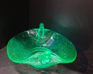 Green Uranium Glass "Swan" Bowl