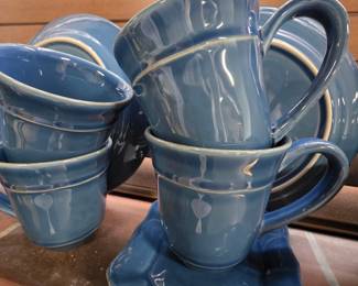 Blue Ceramic Coffee Mugs and Saucers Set - Pottery Barn Cambria