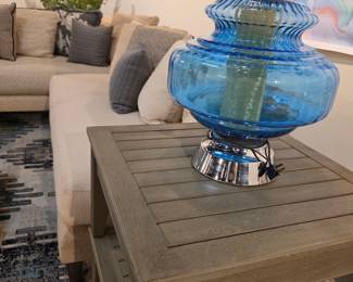 Cobalt Blue Ribbed Glass Table Lamp with Chrome Base